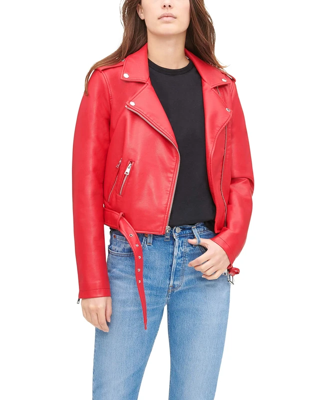 Levi's Women's The Belted Faux Leather Moto Jacket (Regular & Plus Size), Red, S