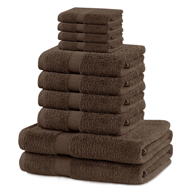 DecoKing Set of 10 Cotton Quality 525 g/m² 4 Guest Towels 30 x 50 cm 4 Hand Towels 50 x 100 cm and 2 Bath Towels 70 x 140 cm Brown Nut Brown Absorbent Marina