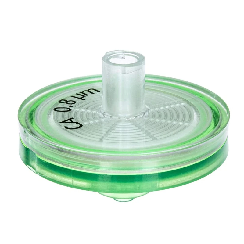 GVS Filter Technology, Syringe Filter, ABLUO, 25mm, CA Membrane, 0.80µm, Acrylic Housing, Green Color, 100/pk