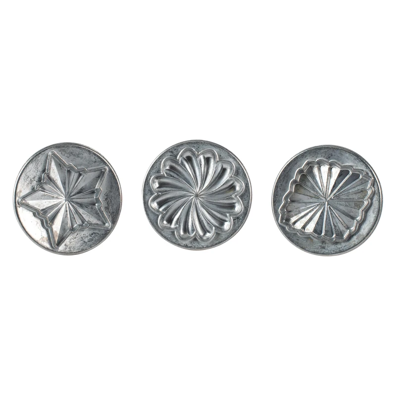 Nordic Ware 01237 Pretty Pleated Cookie Stamps (Set of 3), Sturdy Cast Aluminium with Removable Hardwood Handles, Silver