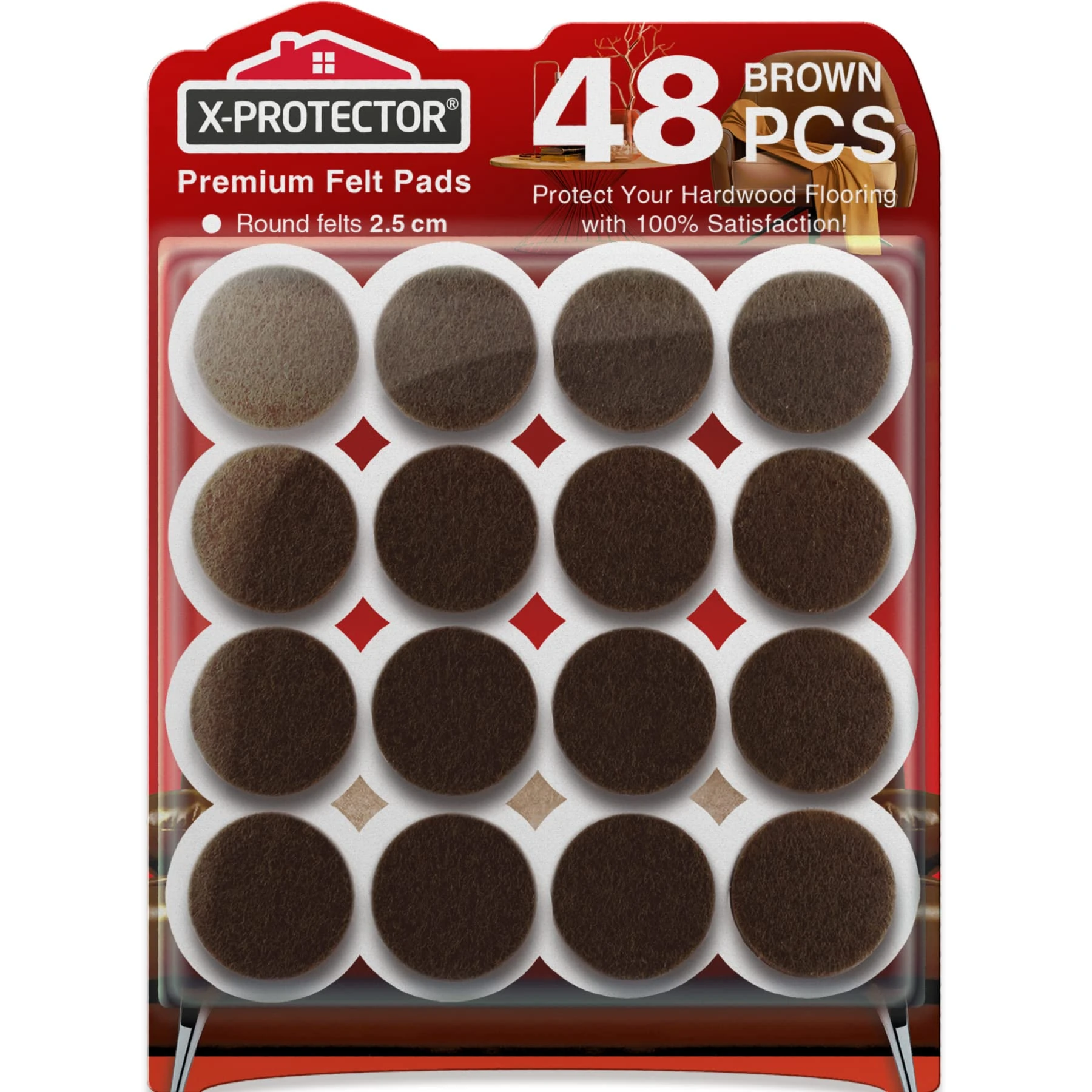 Felt Furniture Pads X-PROTECTOR - 48 PCS 25mm - Premium Felt Pads Floor Protector - Chair Felts Pads for Furniture Feet Wood Floors - Furniture Pads for Hardwood Floors - Protect Your Hard Floors!