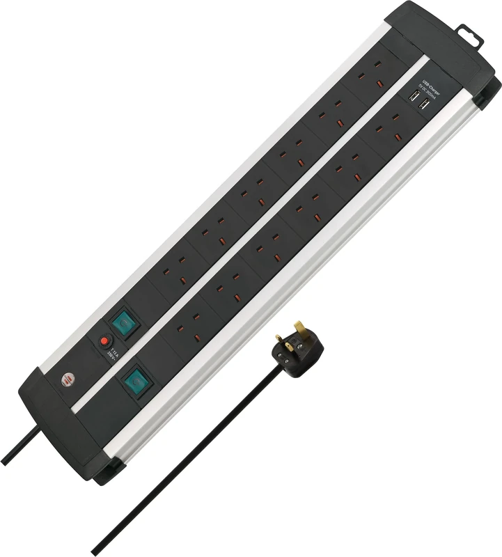 Brennenstuhl Premium-Duo-ALU-Line Technics Extension Socket with Safety Fuse Button and USB-Charger 2x6-way 3m H05VV-F 3G1.5 *GB*