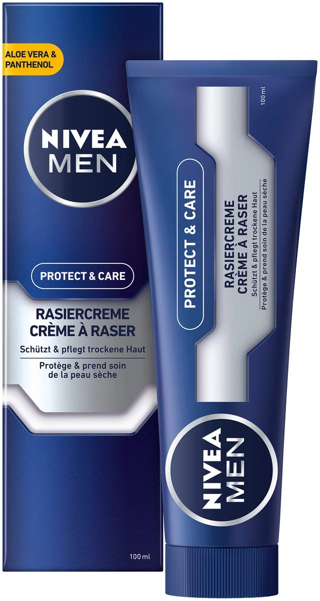 NIVEA MEN Protect & Care Shaving Cream in Pack of 1 (1 x 100 ml), with Creamy Foam for a Gentle Shave, Skin-Friendly Shaving Cream for Men