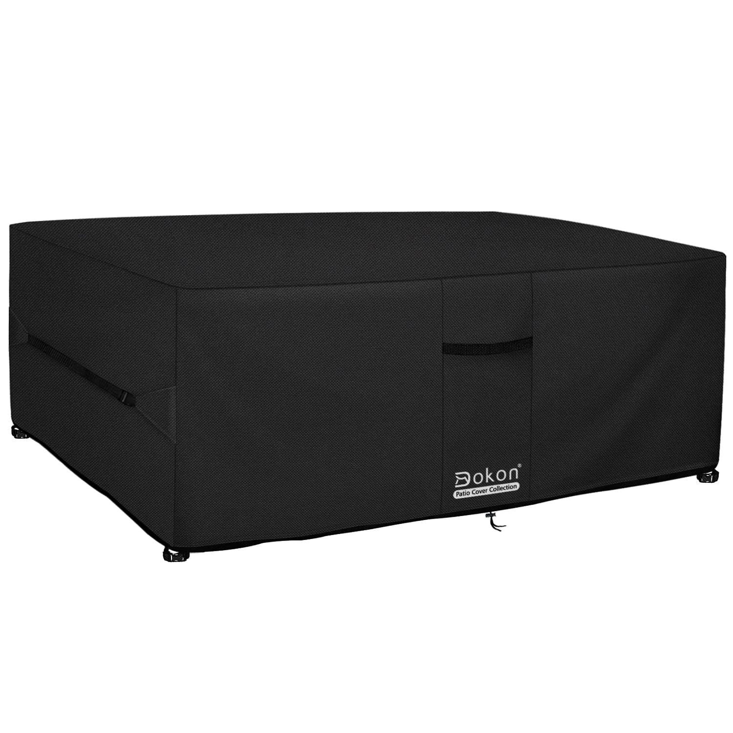 Dokon Garden Furniture Covers Waterproof Heavy Duty Oxford Fabric Patio Table Cover with Air Vents, Windproof Anti-UV Outdoor Rattan Sofa Table and Chair Cover, Rectangular (250x210x90cm) - Black