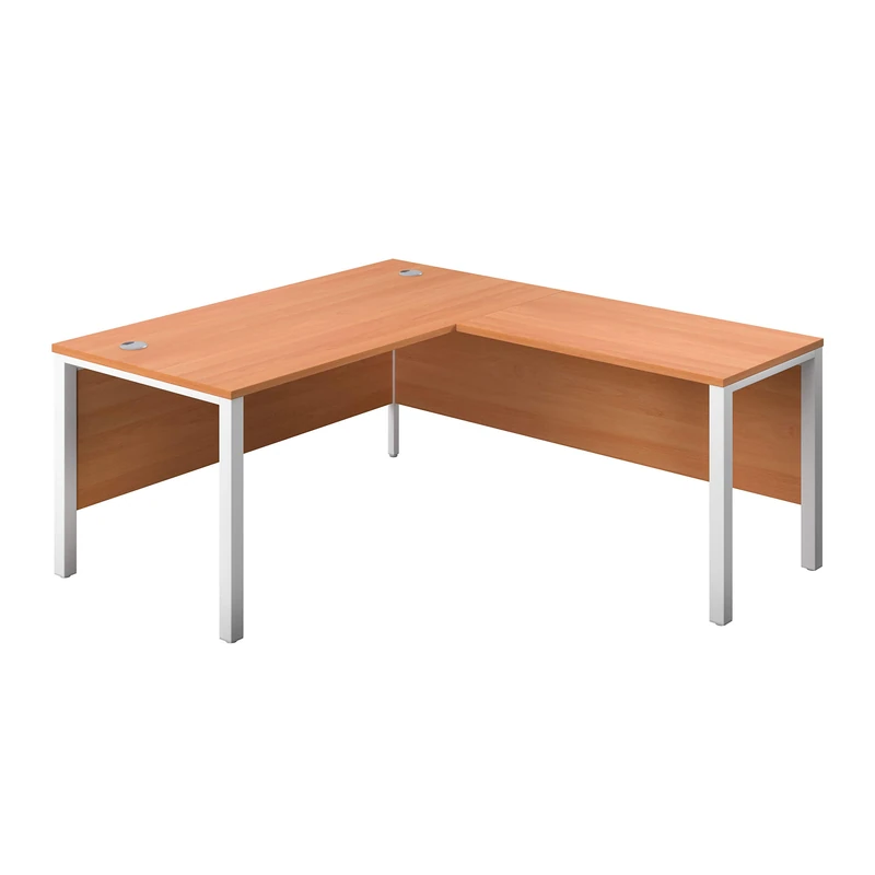 Office Hippo Heavy Duty Corner Office Goalpost Desk with Right Return, Home Office Desk, Filing, PC Desk For Office or Home, 5 Yr Wty, MFC - Beech Top, White Legs, 180cm x 180cm