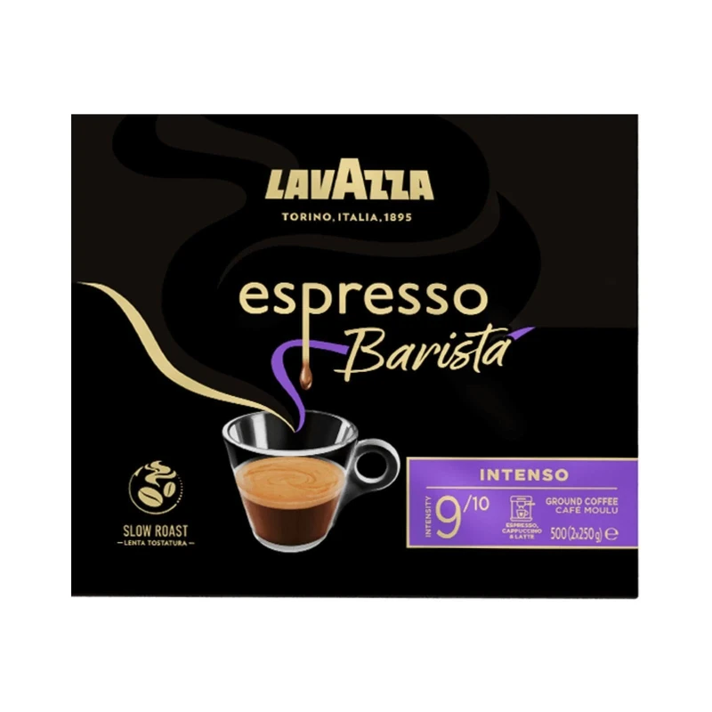 Lavazza, Espresso Barista Intenso, Coffee Ground, 2 x 250 g, Ideal for Moka Pots, with Aromatic Notes of Cocoa and Wood, Arabica and Robusta, Intensity 9/10, Medium Roasting