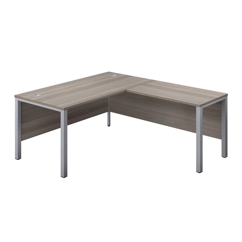 Office Hippo Heavy Duty Corner Office Goalpost Desk with Right Return, Home Office Desk, Filing, PC Desk For Office or Home, 5 Yr Wty, MFC - Grey Oak Top, Silver Legs, 160cm x 180cm