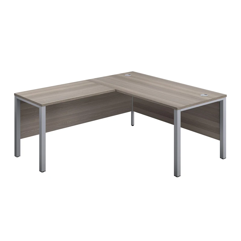 Office Hippo Heavy Duty Corner Office Goalpost Desk with Left Return, Home Office Desk, Filing, PC Desk For Office or Home, 5 Yr Wty, MFC - Grey Oak Top, Silver Legs, 160cm x 180cm