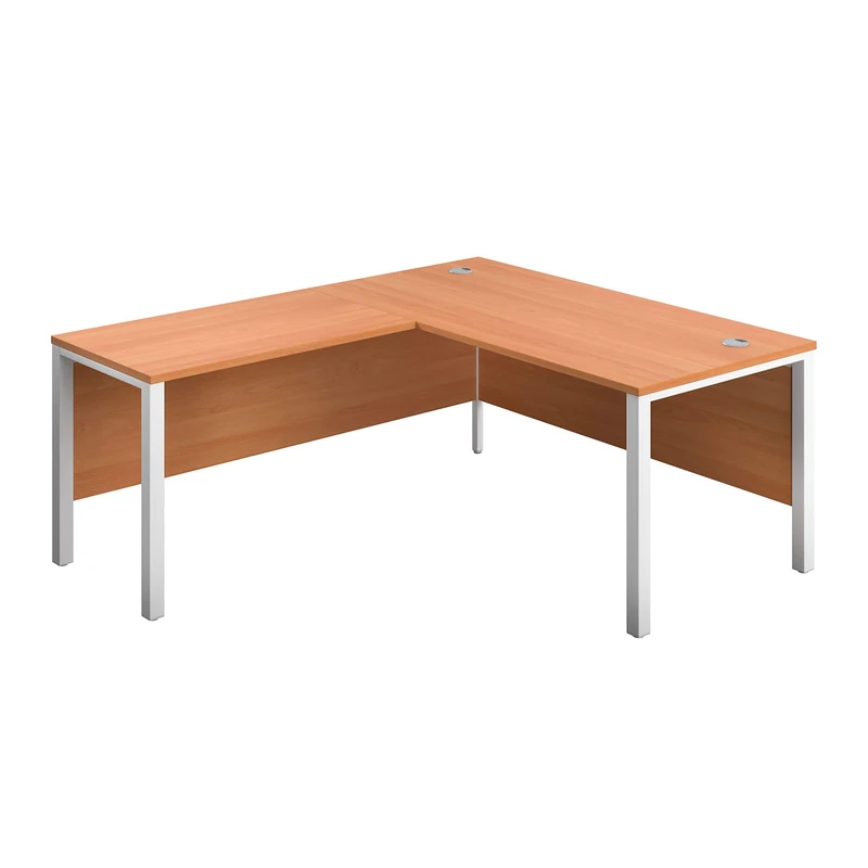 Office Hippo Heavy Duty Corner Office Goalpost Desk with Left Return, Home Office Desk, Filing, PC Desk For Office or Home, 5 Yr Wty, MFC - Beech Top, White Legs, 180cm x 180cm