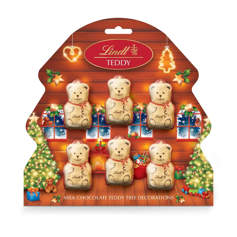 Lindt Teddy Gold Milk Chocolate Christmas Tree Decorations – 60g (6 Teddies) – 2025 Stocking Filler Gift for Him, Her, Adults & Kids