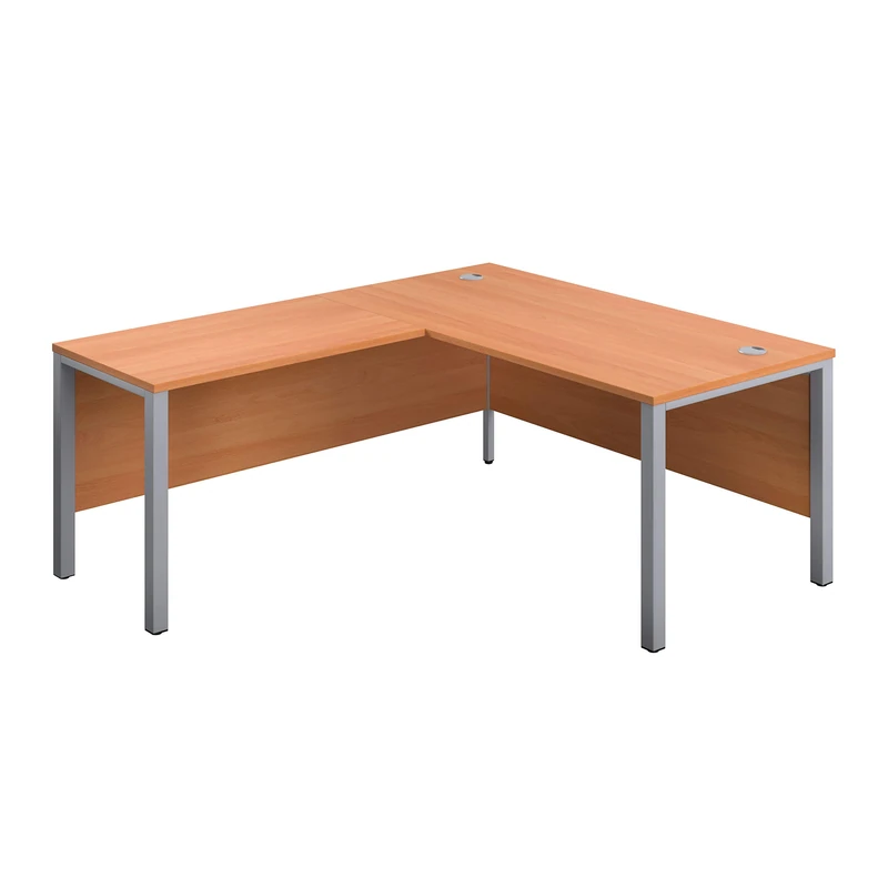 Office Hippo Heavy Duty Corner Office Goalpost Desk with Left Return, Home Office Desk, Filing, PC Desk For Office or Home, 5 Yr Wty, MFC - Beech Top, Silver Legs, 180cm x 180cm