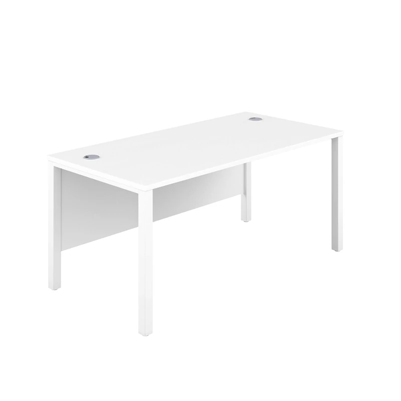 Office Hippo Heavy Duty Rectangular Goalpost Office Desk, Home Office Desk, Office Table, Integrated Cable Ports, PC Desk For Office or Home, 5 Yr Wty, MFC - White Top, White Legs, 180cm x 80cm