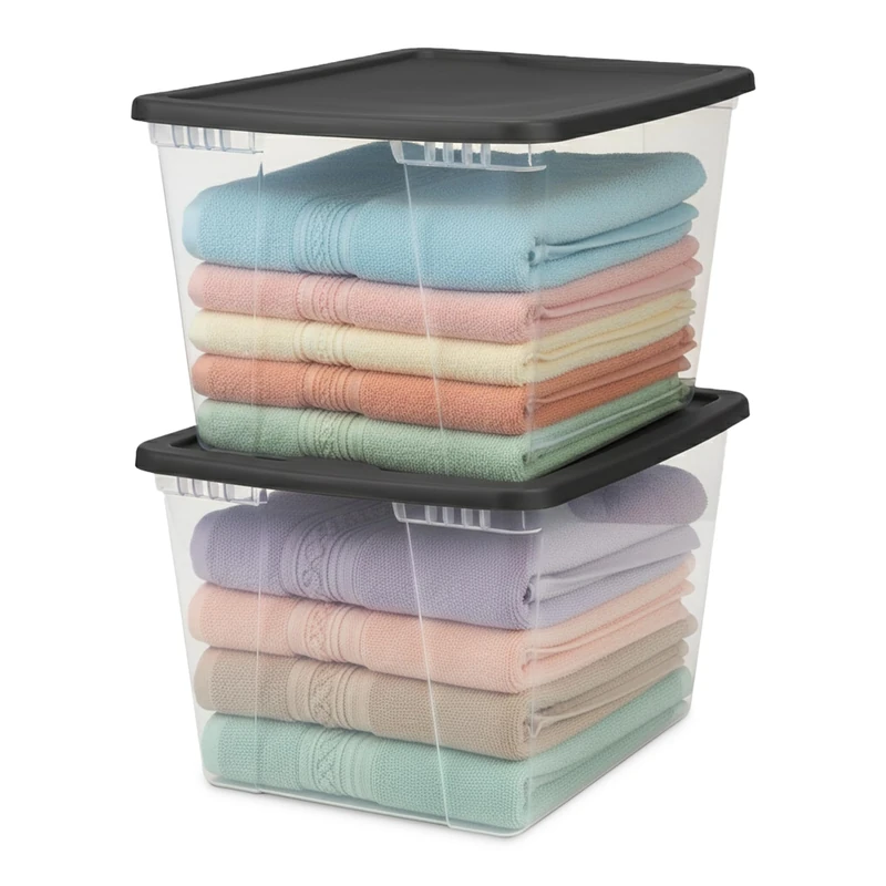 Homz Clear Storage Bin, Plastic Resin, Gray Lid, 56 QT (2 Pack) - Image 1