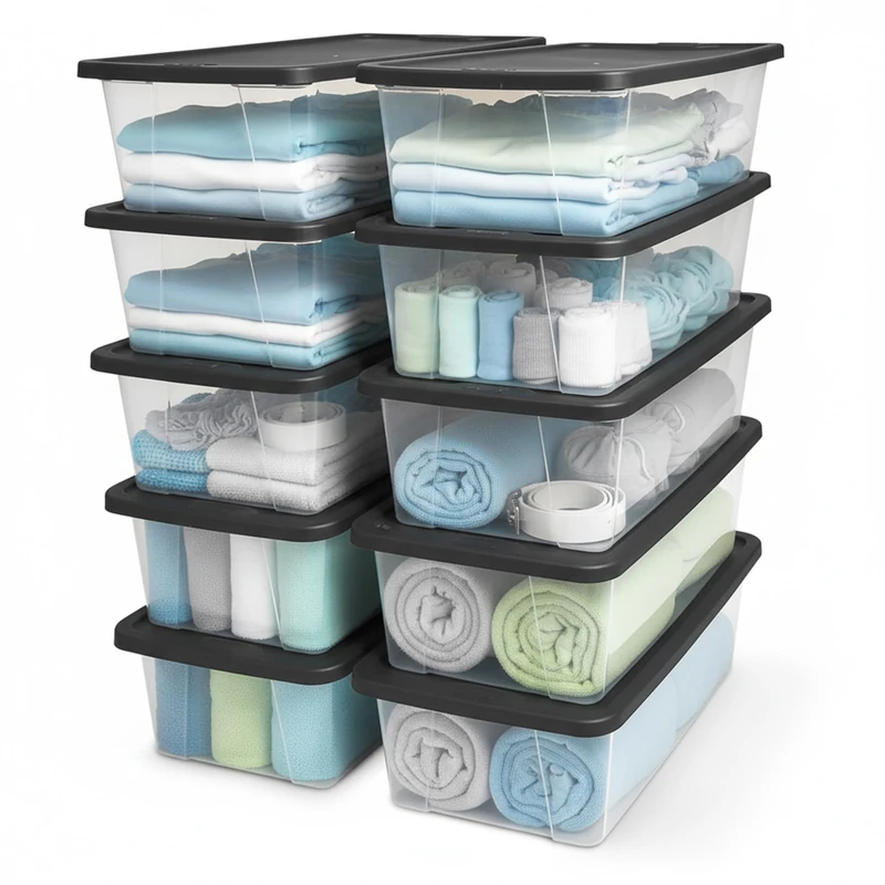 Homz Clear Storage Bin, Plastic Resin, Gray Lid, 6 QT (10 Pack)