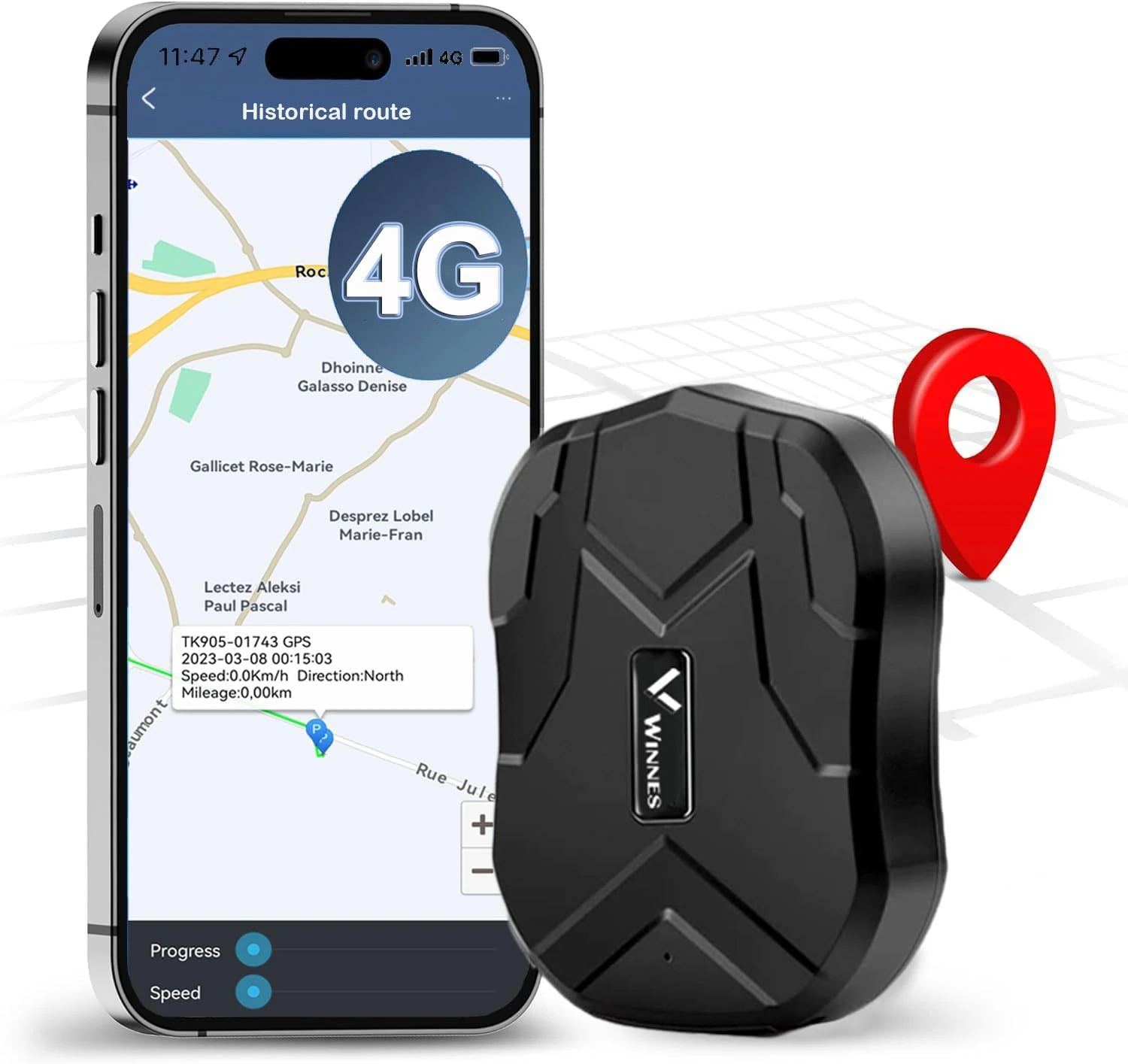 GPS Tracker, 4G Car Tracker No Subscription Strong Magnetic Waterproof Real-Time Tracking Car Tracker Device No Monthly Fees 4G Vehicle Tracker with Free App Multiple Alarms