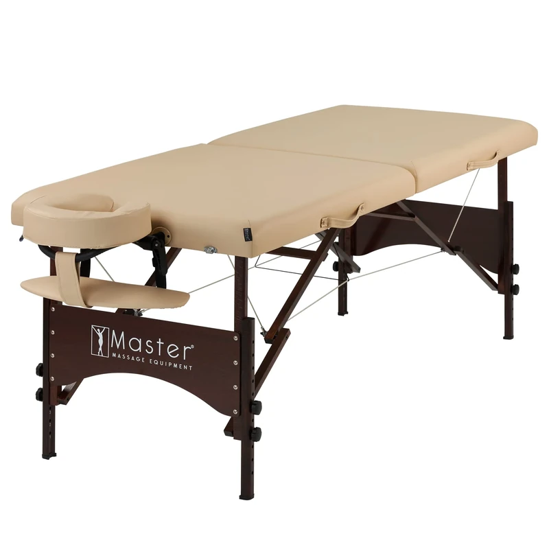 Master Massage 71 cm Argo Mobile Massage Table Foldable with Walnut Wood Legs and Carry Bag Package Portable Massage Table Treatment Bed Wooden Legs, Cream