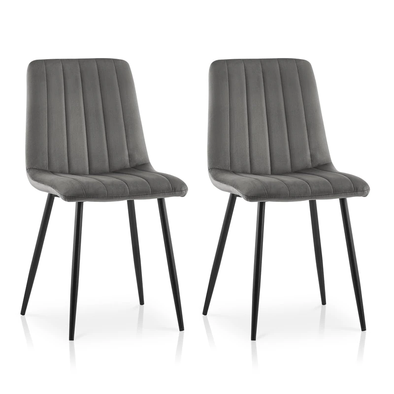 TUKAILAi Dining Chairs Set of 2, Modern Velvet Dining Room Chair with Backrest and Sturdy Metal Legs, Padded Kitchen Chairs for Home Living Room Lounge Reception（Grey