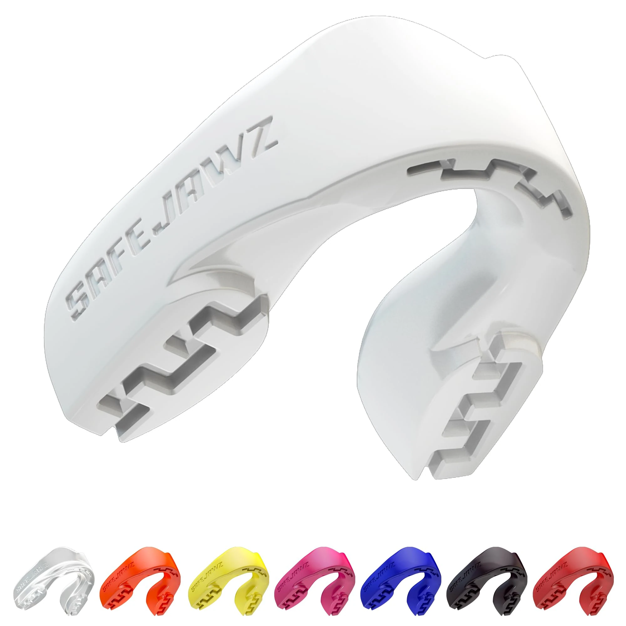 SAFEJAWZ Mouthguard Slim Fit, Adults and Junior Gum Shield with Case for Boxing, MMA, Rugby, Martial Arts, Judo, Karate, Hockey and All Contact Sports… B073CZHSRS (Adult (12+ Years), White)