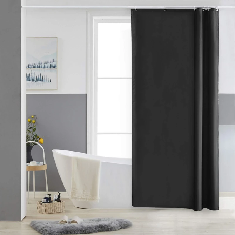 Furlinic Stall 33 inch Width Shower Curtain Mould Proof Resistantand Waterproof Washable Fabric Black Bath Curtains with Weight Tape 6 Hooks,33x72 Inch.