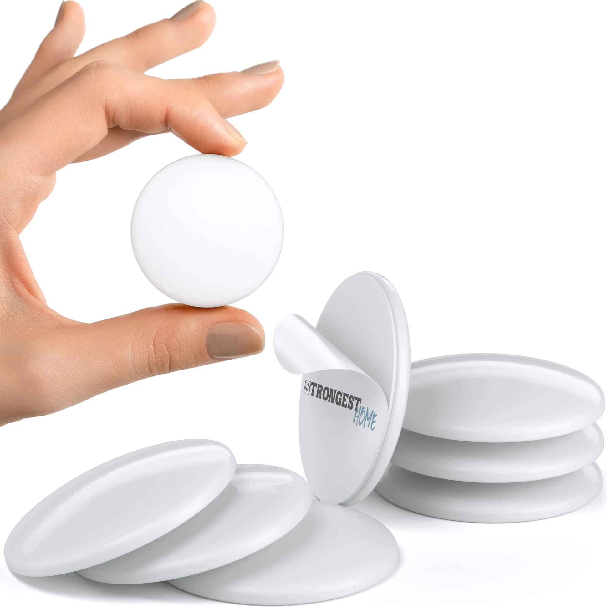 Strongest Wall Door Handle Stopper Set. 7 Pieces of White Silicone Door Knob 4cm, Round Wall Shield Cushion. Wall Protector for Door Handle. Guard Door Bumper Wall Protector Rubber - Self Adhesive