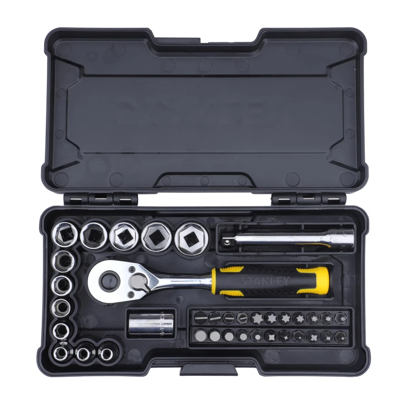 STANLEY 1/4in Compact Socket Set, 37 Piece, Designed for Efficiency and Productivity. The Next Generation sockets Have a maxidrive Profile, to Maximize the Contact Between the Socket and nut/Bolt,