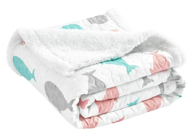 Lush Decor Whale Throw | Ocean Animal Print Fuzzy Reversible Sherpa Blanket - 60” x 50”, Pink and Aqua