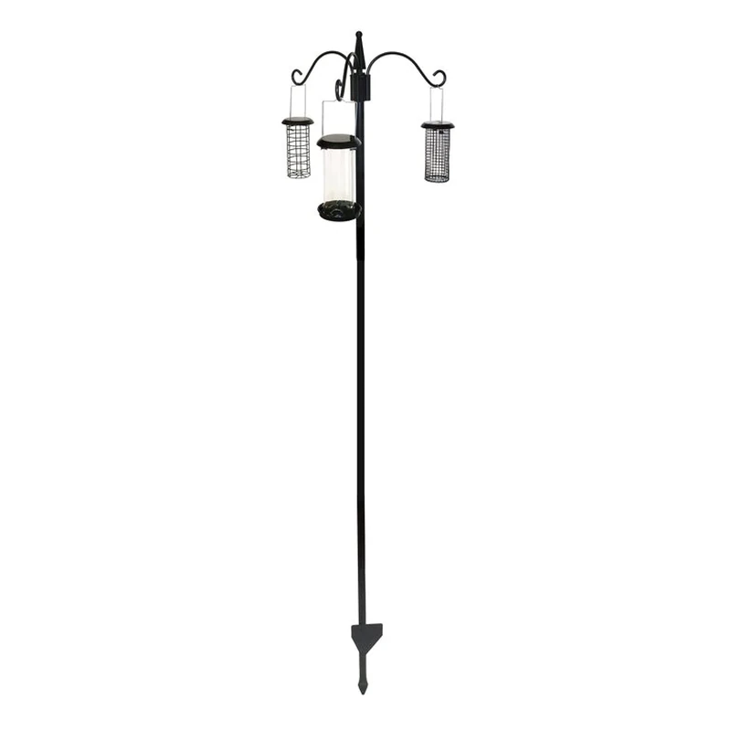 Feeding Station, Heavy Duty Bird Feeding Station with Three Hooks for Hanging Feeders, Easy to Assemble, Great for Any Garden or Outdoor Area - Honeyfield's (188x47cm), Black
