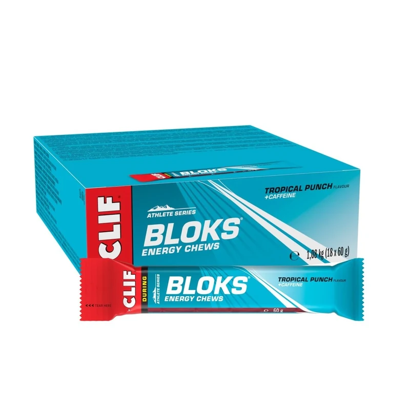 CLIF BLOKS Energy Chews | Tropical Punch | Plant Based | Quick Energy for Cycling and Running | Workout Snack | 18 x 60 g