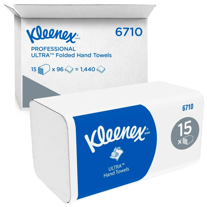 Kleenex Ultra Paper Towels 6710 V-Fold 3-Ply Towels, Ultra-Absorbent, Tear-Resistant, 15 Packs x 96 Sheets (1,440 Towels Total), Compatible with Universal Dispensers