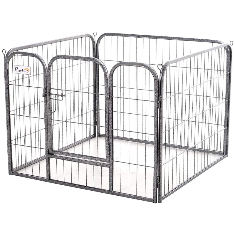 Pawhut Heavy Duty 4 Panel Pet Playpen Foldable Metal Dog Crate Kennel Both Indoor Outdoor Use Collapsible Design, 82 x 82 x 60 cm, 8.39 kg