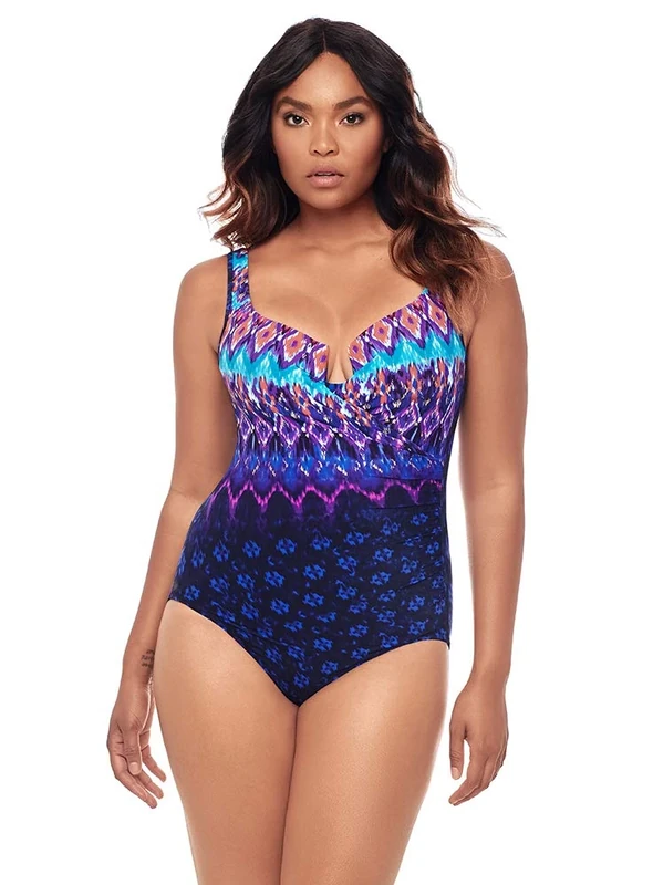 Miraclesuit Women's Swimwear Bella Alba Escape Tummy Control Bra One Piece Swimsuit, Midnight, 08