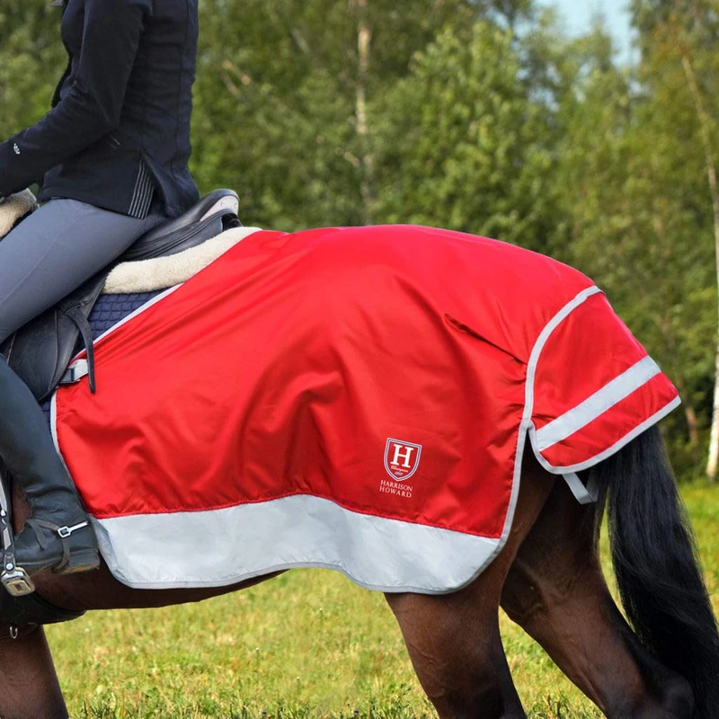 Harrison Howard FocalMax Quarter Exercise Sheet with Fleece Lining Competition Rug Hi-Vis Horse Exercise Reflective Night Safety with Tail Flap?L?Large?