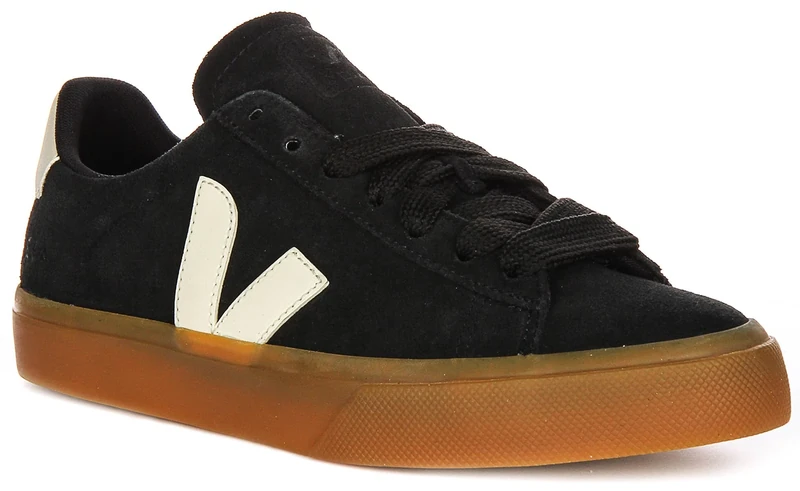 Veja Campo Bold Women's Gum Sole Lace Up Casual Shoes Trainers (Black, UK 3)