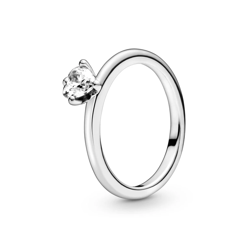 PANDORA Moments Silver Clear Heart Solitaire Ring, Size 52, No Box