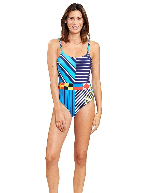 Féraud 3205029-16511 Women's Stripe Blue Striped Non-Padded Underwired Swimsuit 14 - C Cup