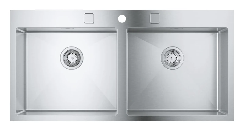GROHE K800 - Stainless Steel Double Kitchen Sink (Top Mount or Flush Mount, with Overflow and Automatic Waste Fitting, Both Bowls 462 x 400 x 200 mm, Thickness 1 mm), 1024 x 510 mm, 31585SD1