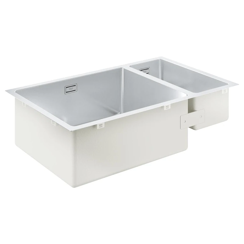 GROHE K700 - Stainless Steel 1.5 Bowl Kitchen Sink with Overflow (Undermount, Top Mount or Flush Mount, 1 Bowl 50x40x20 cm, 0.5 Bowl 18x40x14 cm, Thickness 1 mm, with Fitting Set), 76x45 cm, 31575SD1