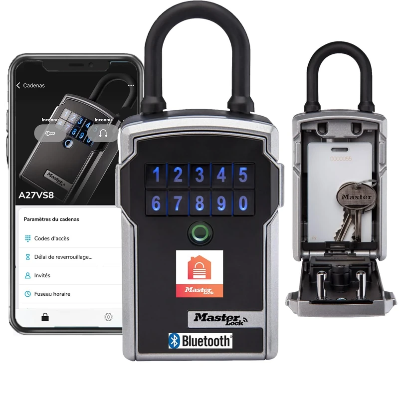 MASTER LOCK Portable Smart Connected Key Safe with Shackle, Bluetooth or Combination, Medium 183 x 83 x 59 mm, Outdoor, for Home Office Industries Vehicles