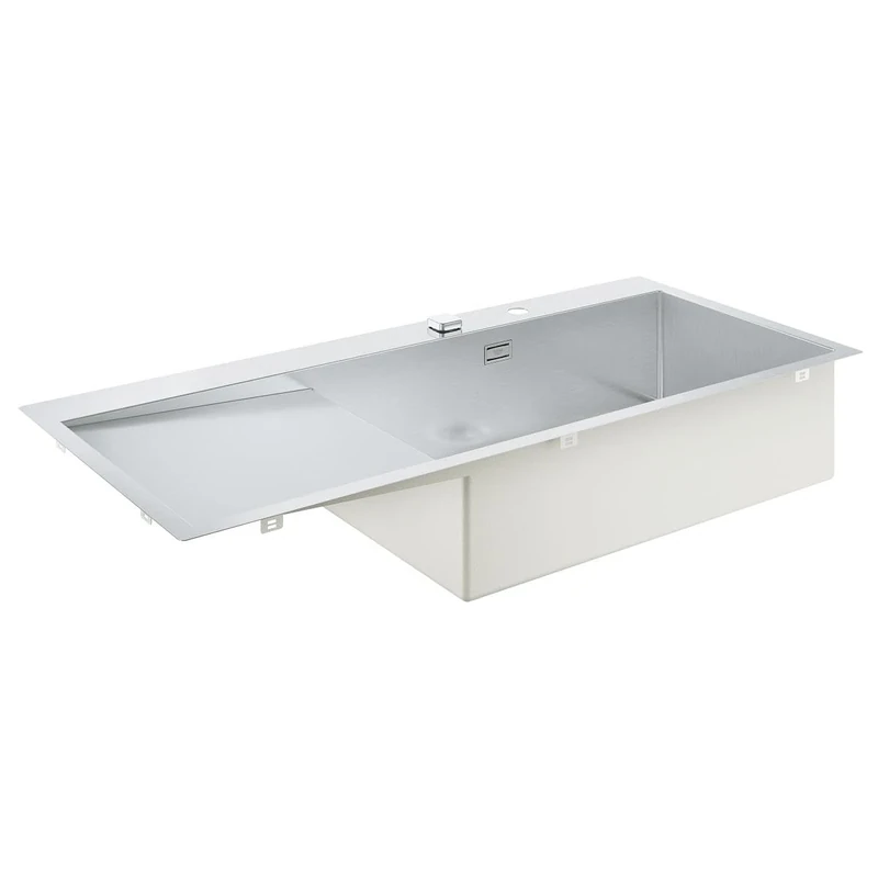 GROHE K1000 - Stainless Steel Kitchen Sink with Drainer (Right Side, Top Mount or Flush Mount, with Overflow and Automatic Waste Fitting, 1 Bowl 71x40 cm, Thickness 1.2 mm), 116x52 cm, 31582SD1