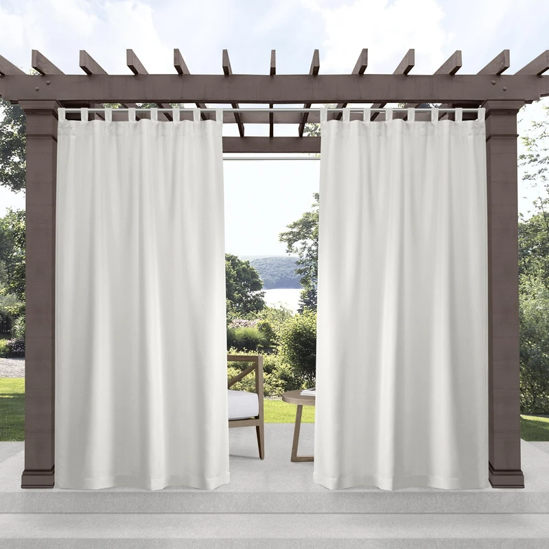 Exclusive Home Cabana Solid Indoor/Outdoor Light Filtering Hook-and-Loop Tab Top Curtain Panel Pair, 54"x96", Vanilla