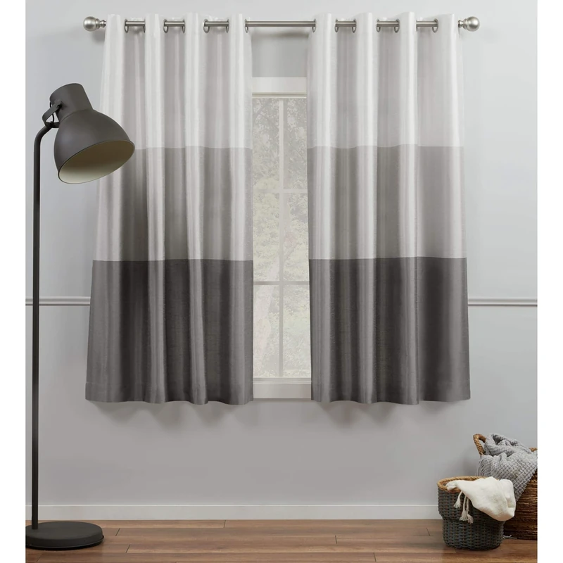 Exclusive Home Chateau Striped Faux Silk Grommet Top Curtain Panel Pair, 54"x63", Black Pearl