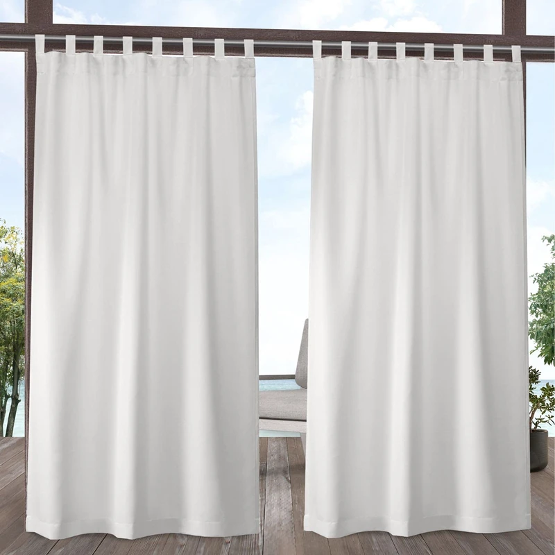 Exclusive Home Curtains Indoor/Outdoor Solid Cabana Tab Top Curtain Panel Pair, 54x108, Vanilla
