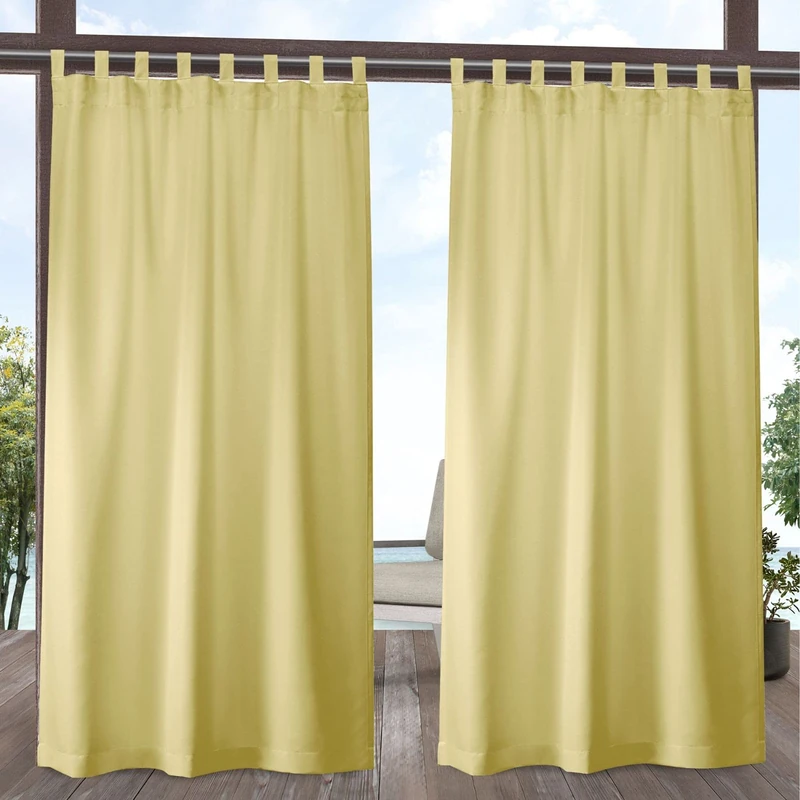 Exclusive Home Cabana Solid Indoor/Outdoor Light Filtering Hook-and-Loop Tab Top Curtain Panel Pair, 54"x84", Sundress