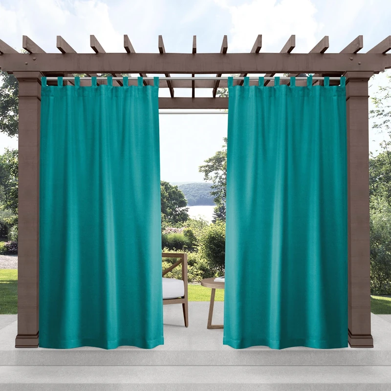 Exclusive Home Cabana Solid Indoor/Outdoor Light Filtering Hook-and-Loop Tab Top Curtain Panel Pair, 54"x96", Teal