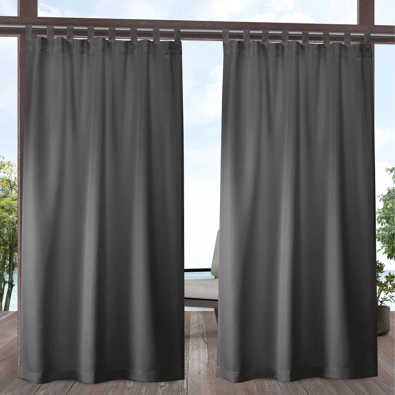 Exclusive Home Cabana Solid Indoor/Outdoor Light Filtering Hook-and-Loop Tab Top Curtain Panel Pair, 54"x108", Charcoal