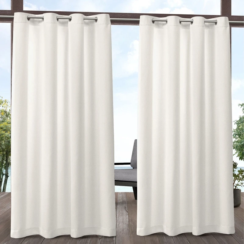 Exclusive Home Curtains Biscayne Indoor/Outdoor Two Tone Textured Grommet Top Curtain Panel Pair, 54x84, Ivory