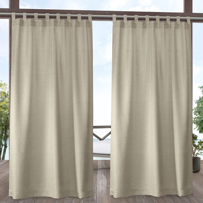 Exclusive Home Curtains Biscayne Indoor/Outdoor Two Tone Textured Tab Top Curtain Panels, 54x84, Natural