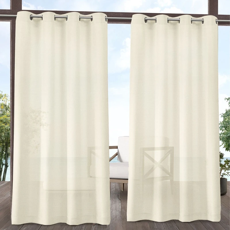 Exclusive Home Miami Semi-Sheer Textured Indoor/Outdoor Grommet Top Curtain Panel, 54"x108", Ivory, Set of 2