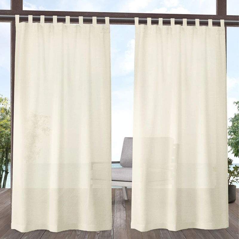 Exclusive Home Miami Semi-Sheer Indoor/Outdoor Hook-and-Loop Tab Top Curtain Panel Pair, 54"x84", Ivory