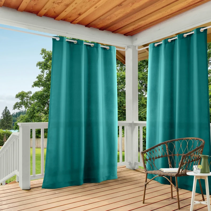 TOWN & COUNTRY BASICS Exclusive Home Cabana Solid Indoor/Outdoor Light Filtering Grommet Top Curtain Panel Pair, 54"x108", Dark Teal